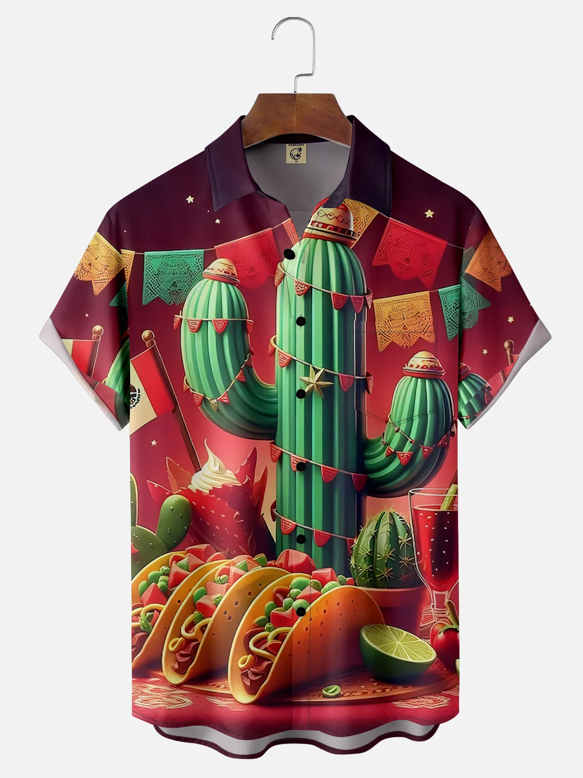Moisture-wicking Happy Cinco de Mayo Cactus TACO Red Chest Pocket Casual Shirt
