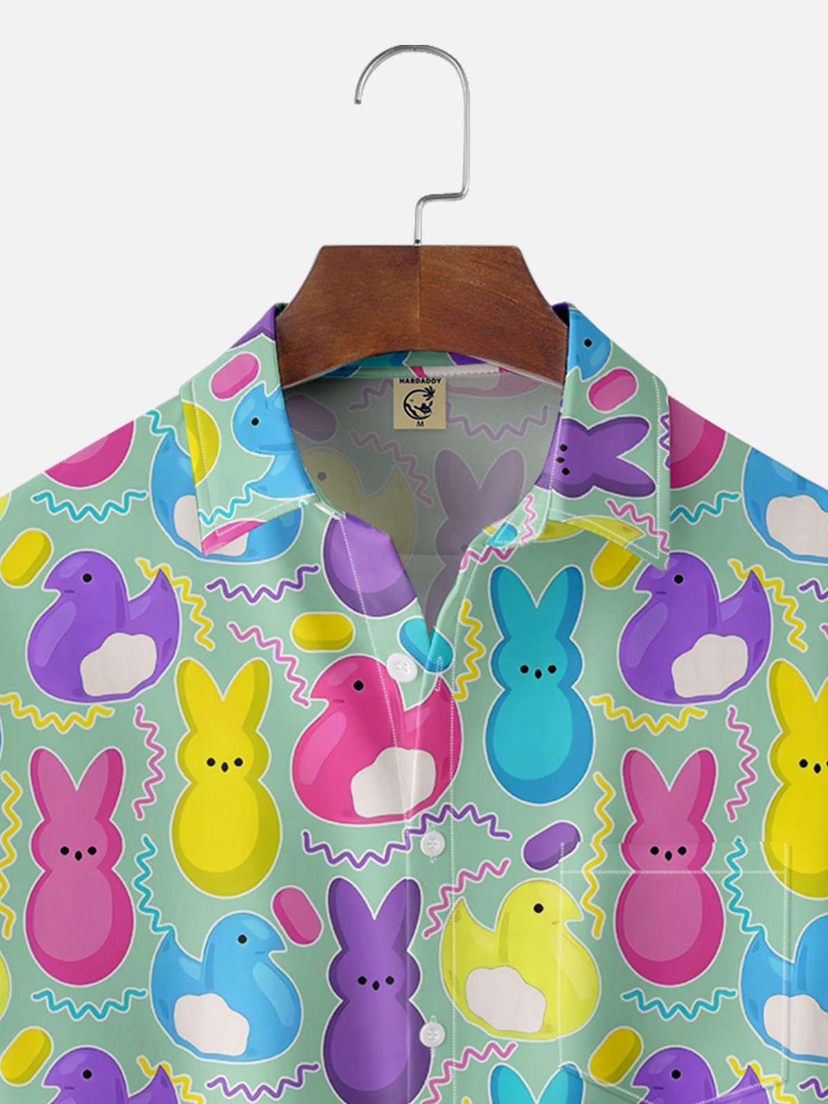 Moisture-wicking Easter Bunny Marshmallow Confection Chest Pocket Casual Shirt