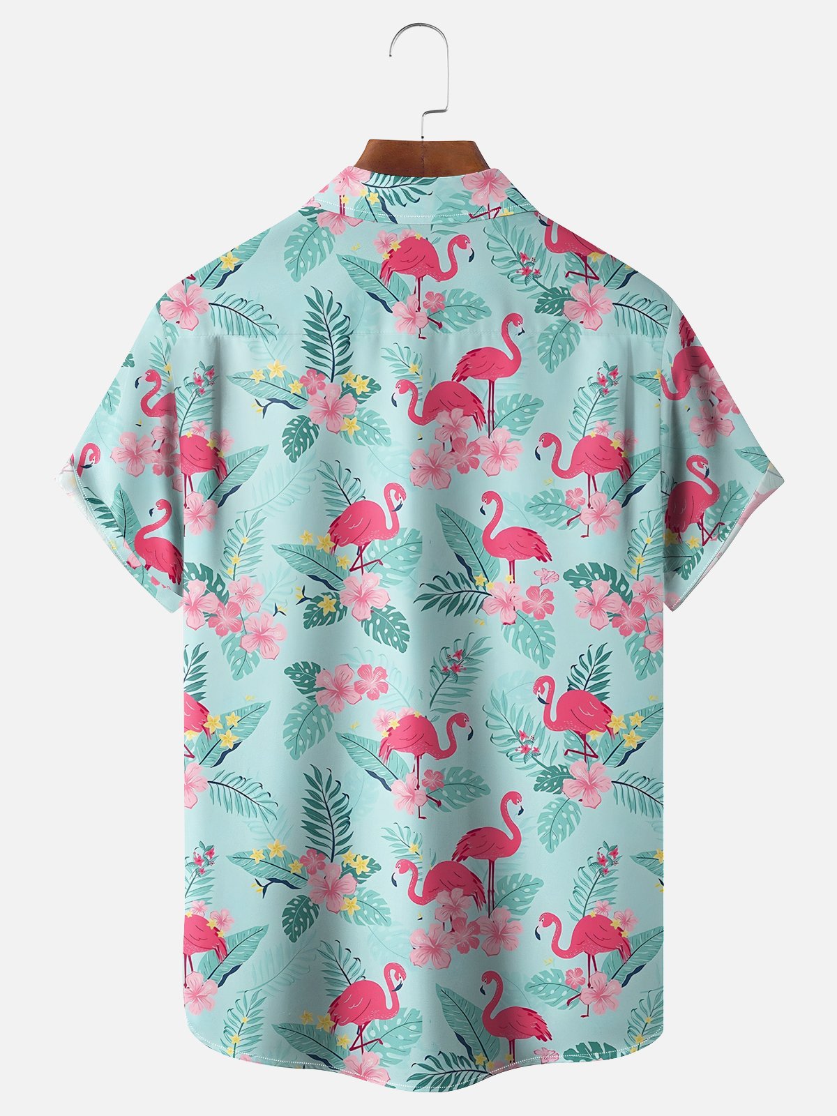 Moisture-wicking Fantasy Flamingo Floral Colorful Art Chest Pocket Hawaiian Shirt