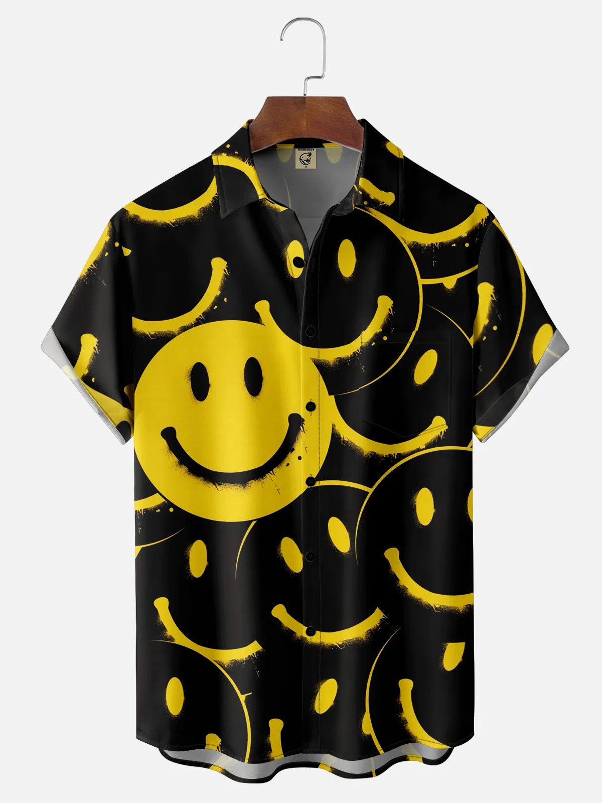 Moisture Wicking Smiley Face Chest Pocket Hawaiian Shirt