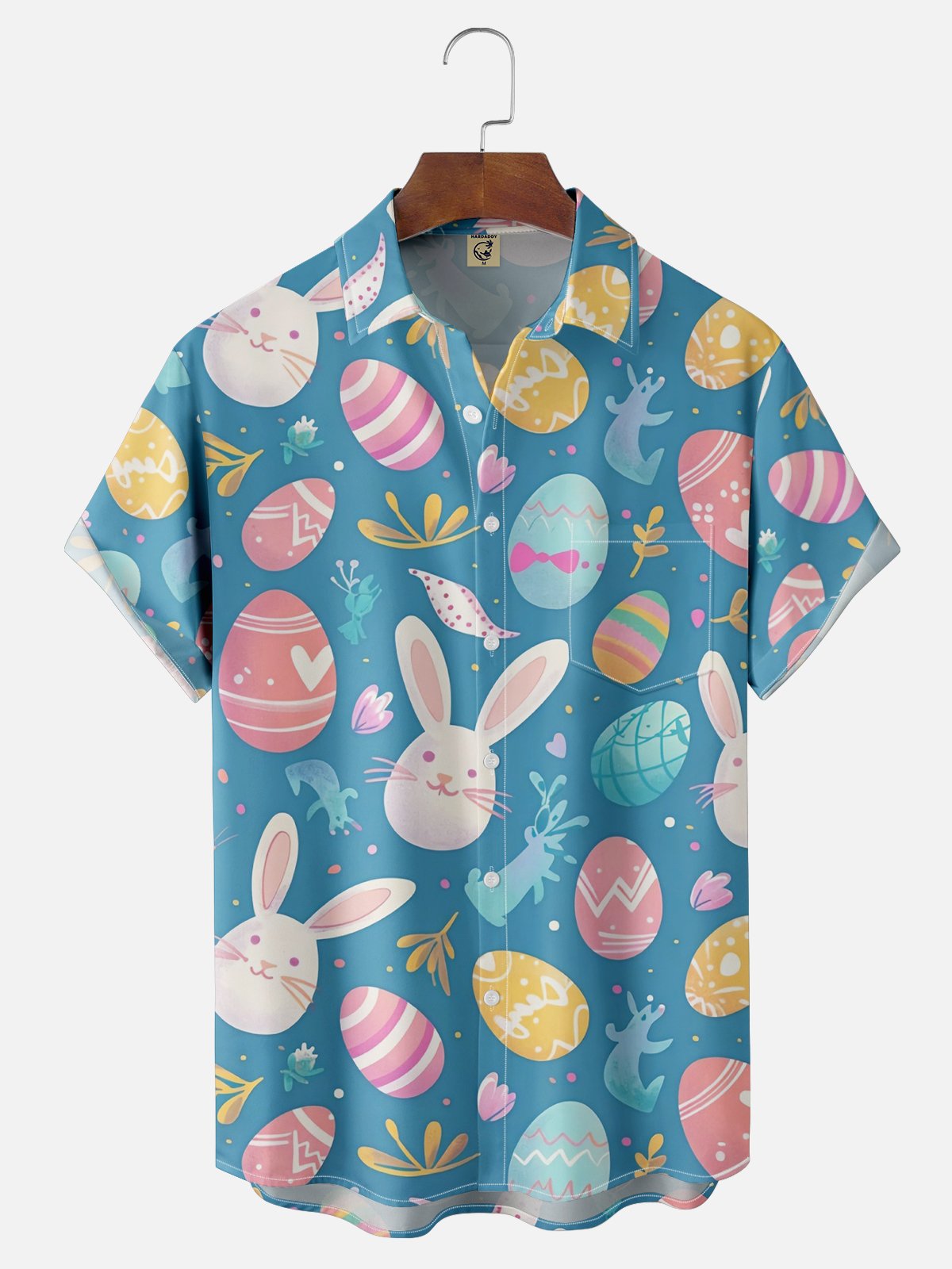 Moisture-wicking Easter Bunny Eggs Chest Pocket Casual Shirt