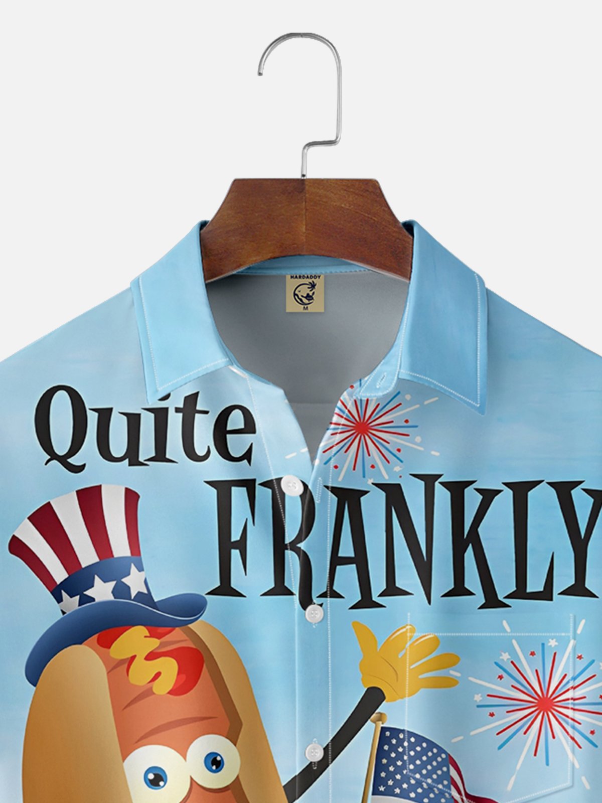 Moisture-wicking Independence Day American Flag Hot Dog Barbecue Chest Pocket Casual Shirt