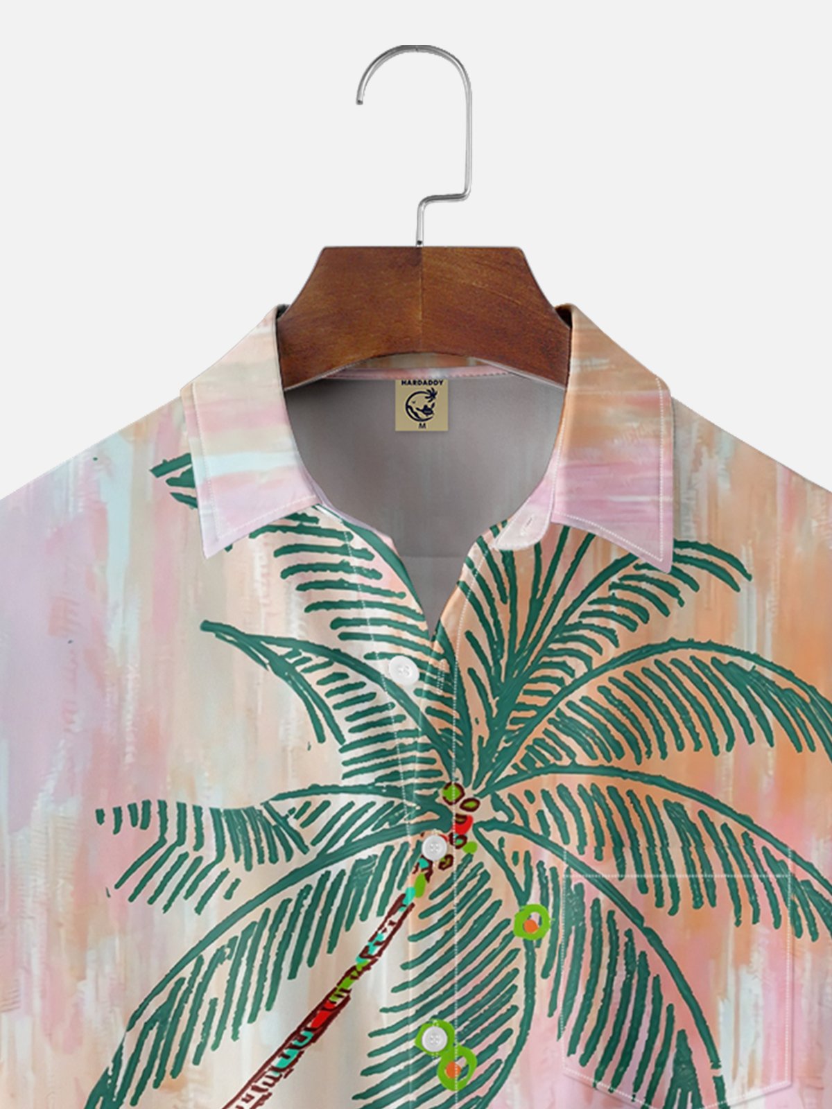 Moisture-wicking Dream Gradient Coconut Tree Cocktail Colorful Art Chest Pocket Hawaiian Shirt