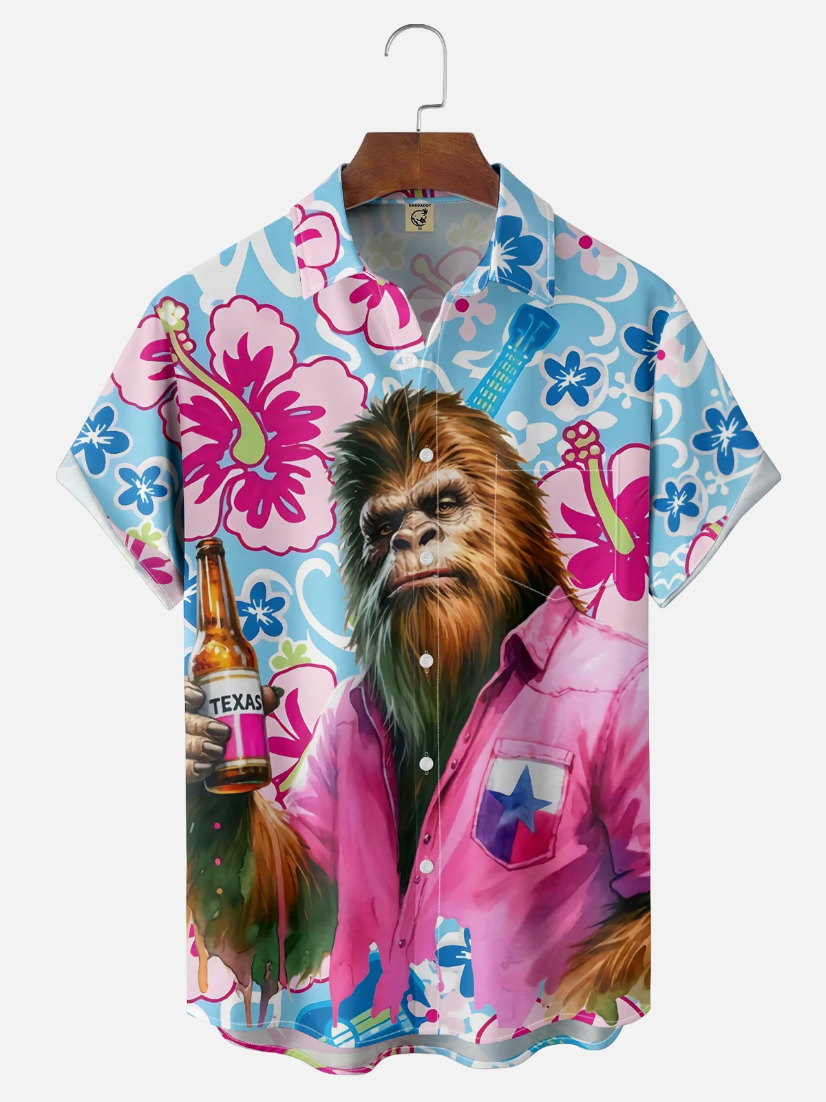 Moisture Wicking Plants Flowers Beer Bigfoot Chest Pocket Hawaiian Shirt