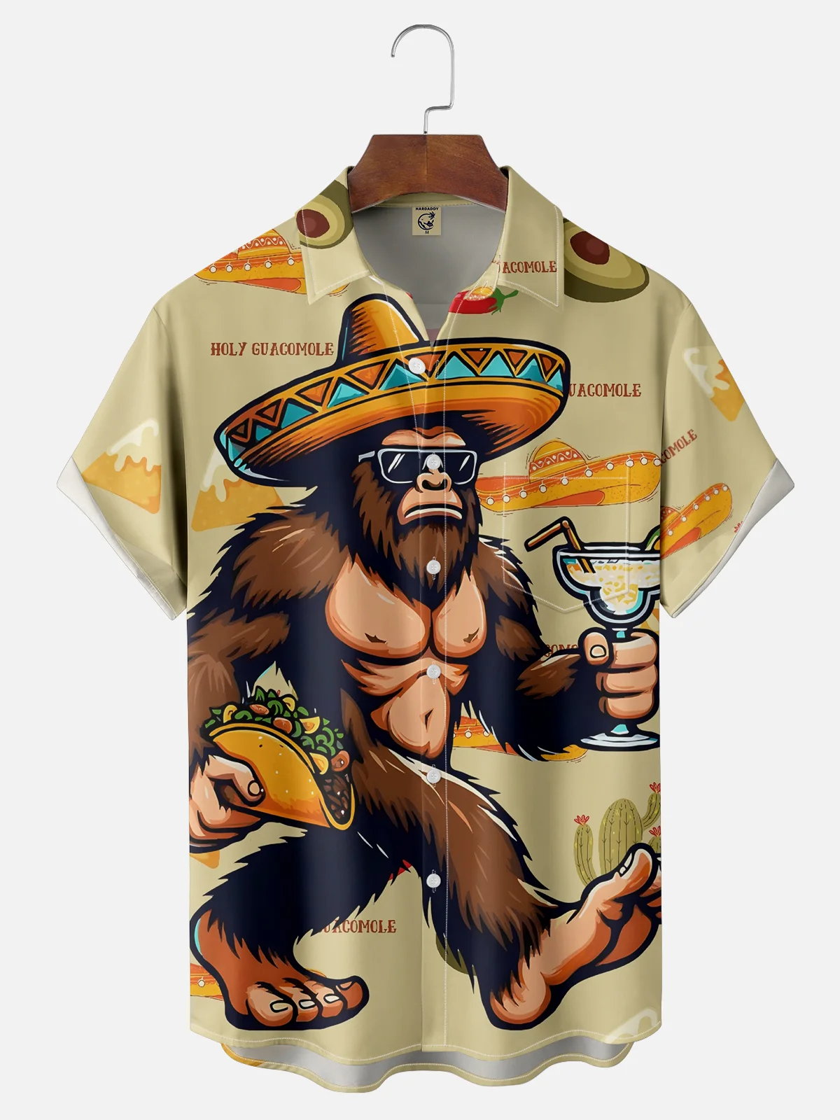 Moisture Wicking Cinco De Mayo Taco Guitar Hat Bigfoot Chest Pocket Hawaiian Shirt