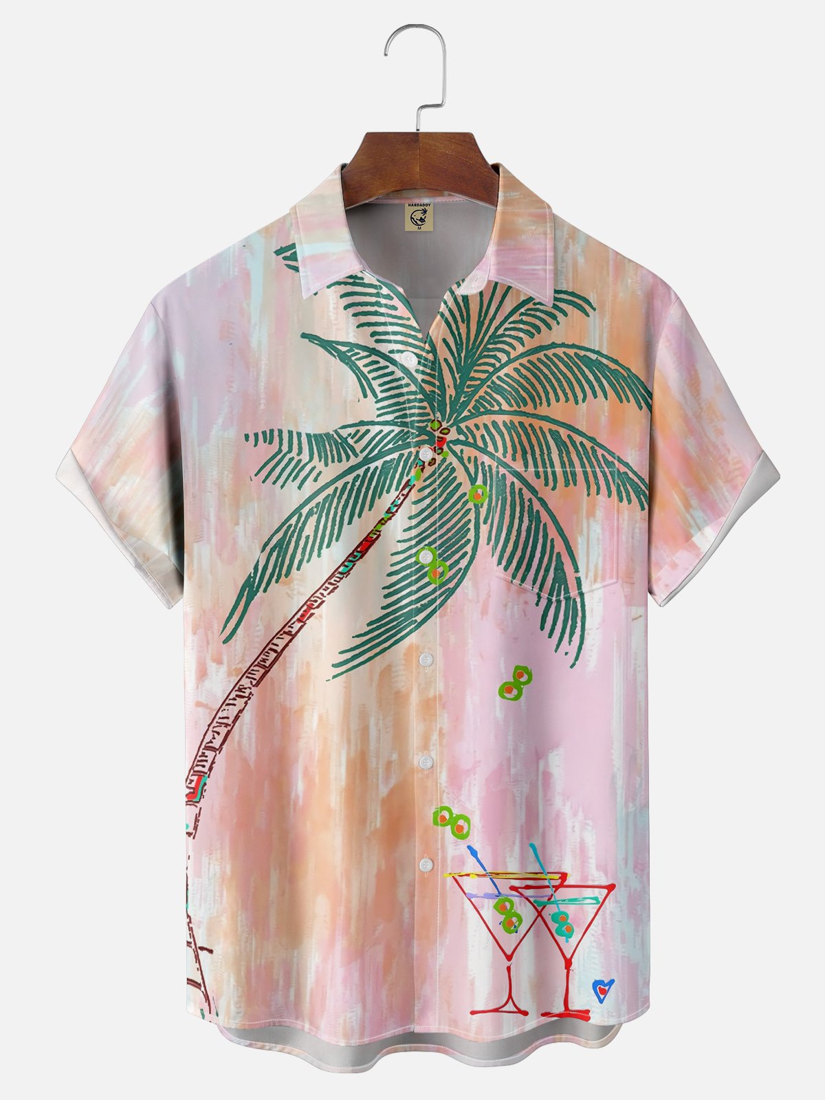 Moisture-wicking Dream Gradient Coconut Tree Cocktail Colorful Art Chest Pocket Hawaiian Shirt