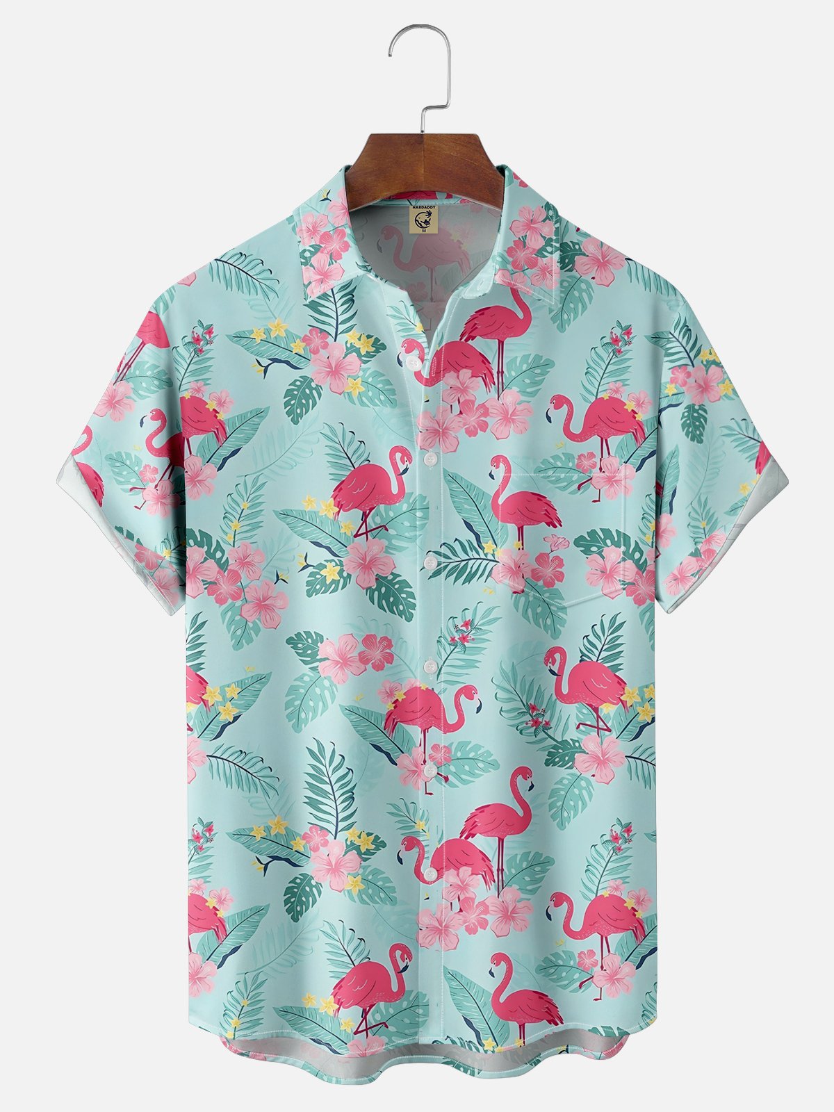 Moisture-wicking Fantasy Flamingo Floral Colorful Art Chest Pocket Hawaiian Shirt