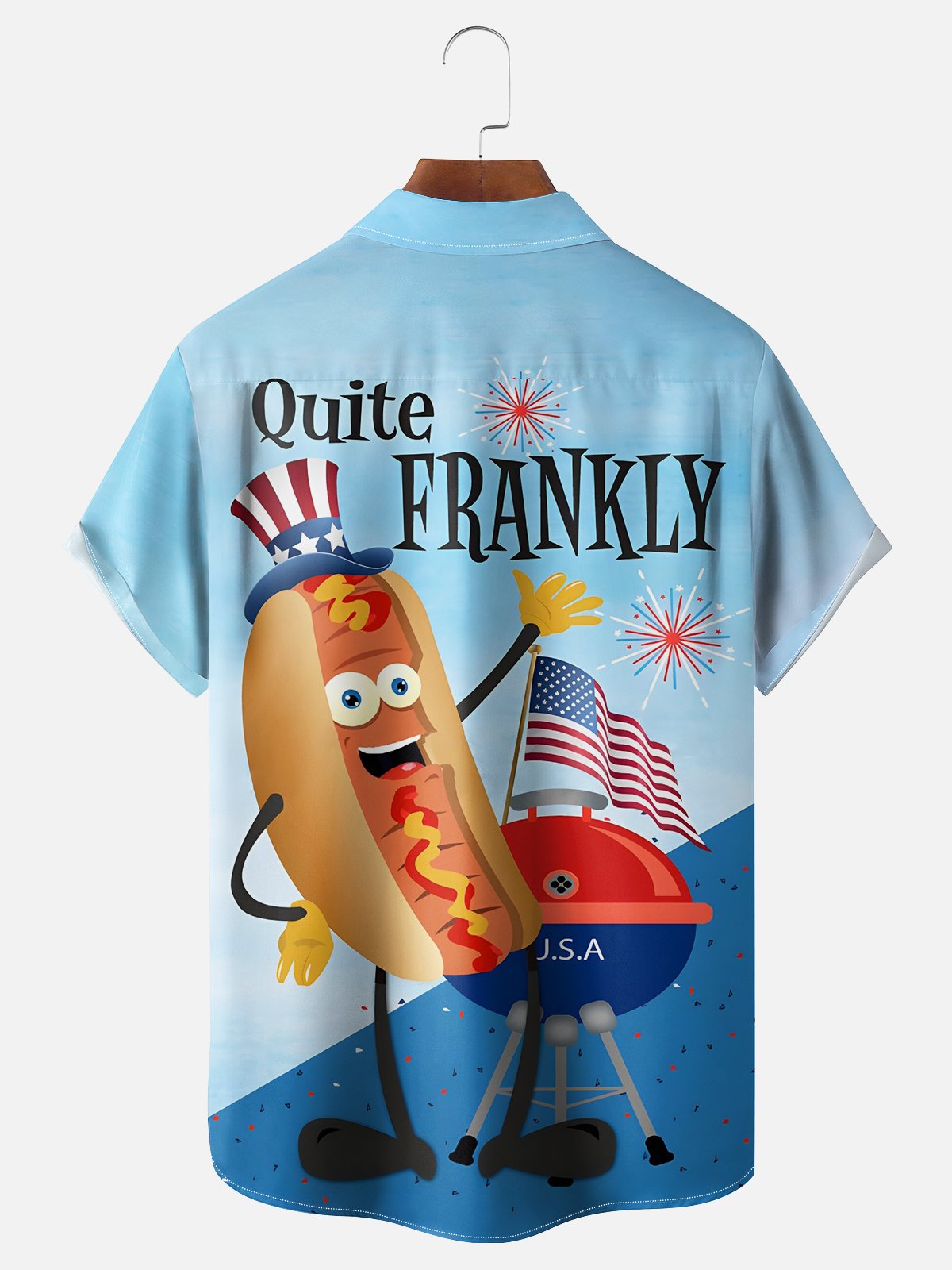 Moisture-wicking Independence Day American Flag Hot Dog Barbecue Chest Pocket Casual Shirt
