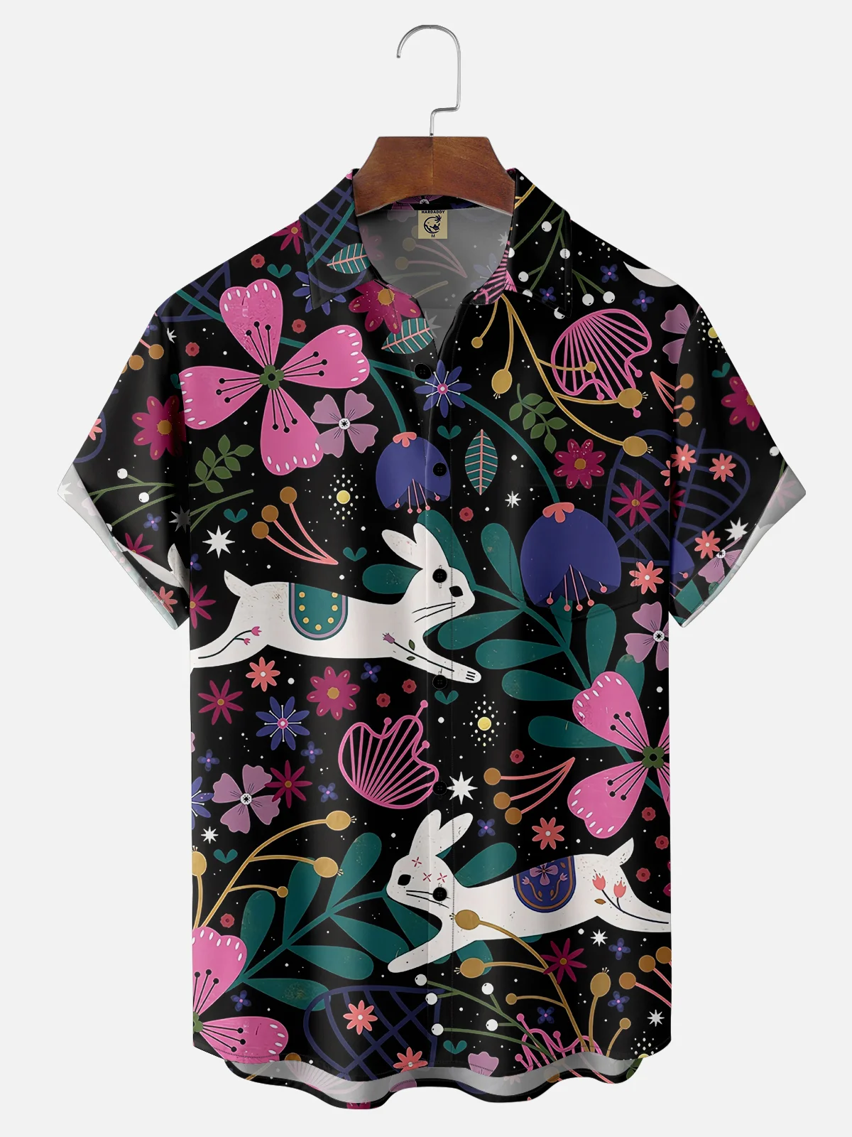 Moisture-wicking Easter Fun Bunny Art Chest Pocket Casual Shirt