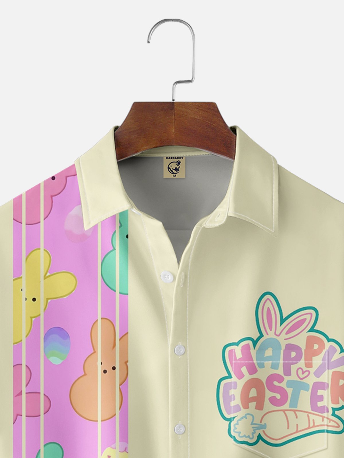 Moisture-wicking Easter Fun Bunny Egg Art Chest Pocket Bowling Shirt
