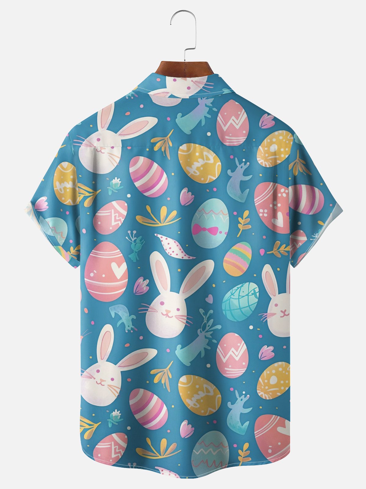 Moisture-wicking Easter Bunny Eggs Chest Pocket Casual Shirt