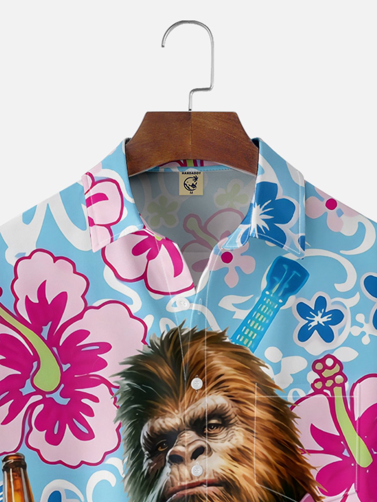 Moisture Wicking Plants Flowers Beer Bigfoot Chest Pocket Hawaiian Shirt