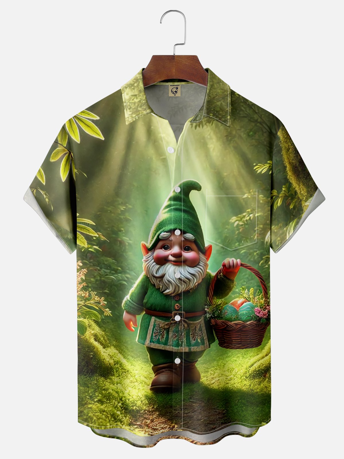Moisture-wicking Easter Fun Gnome Egg Art Chest Pocket Casual Shirt