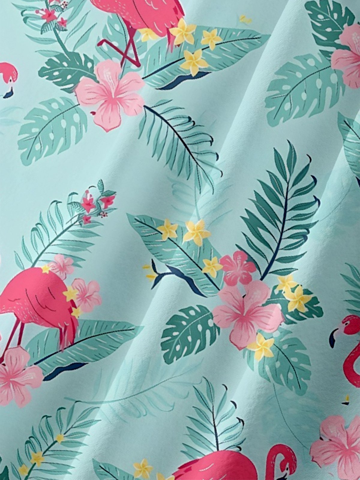 Moisture-wicking Fantasy Flamingo Floral Colorful Art Chest Pocket Hawaiian Shirt