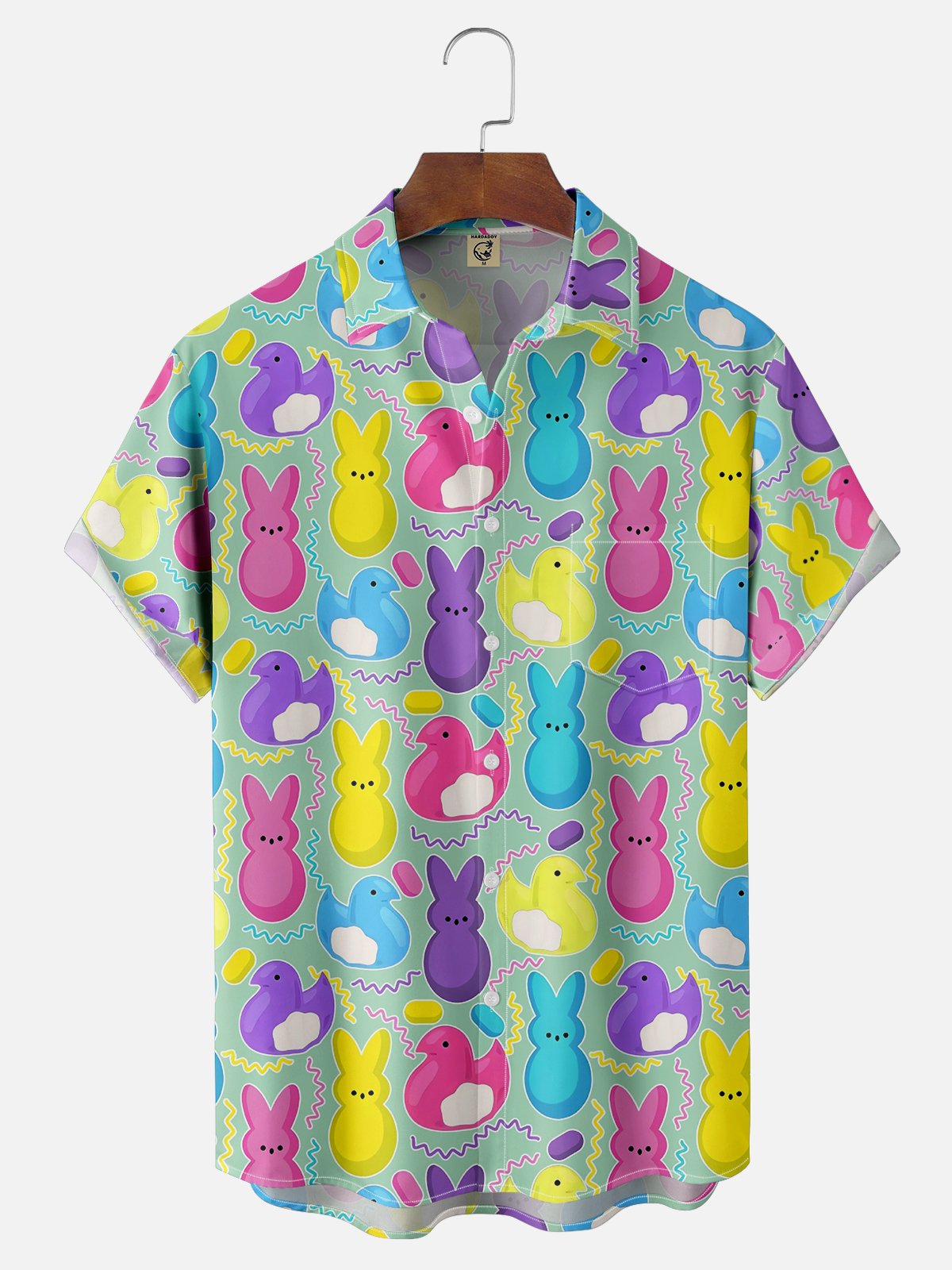 Moisture-wicking Easter Bunny Marshmallow Confection Chest Pocket Casual Shirt