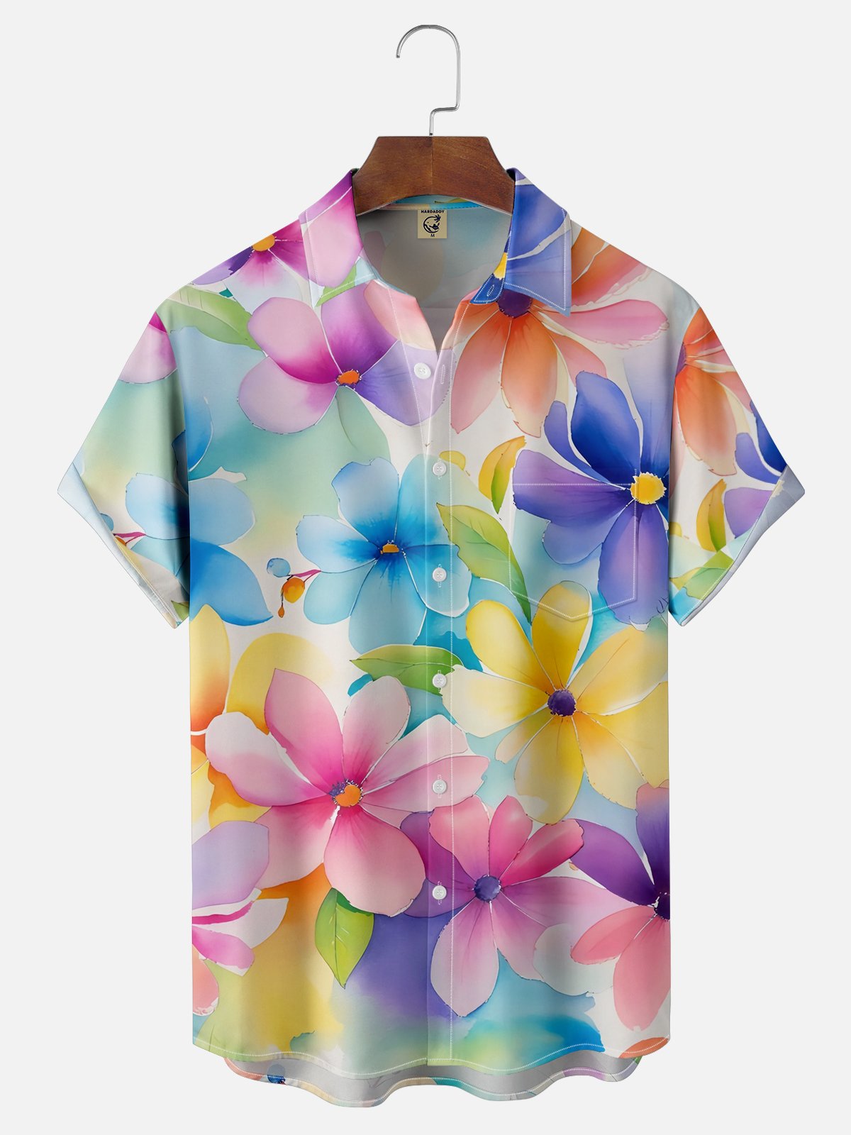 Moisture Wicking Ombre Floral Chest Pocket Hawaiian Shirt