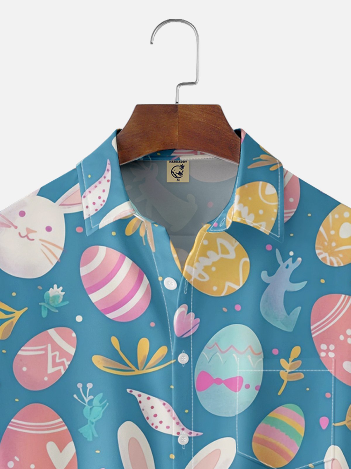 Moisture-wicking Easter Bunny Eggs Chest Pocket Casual Shirt
