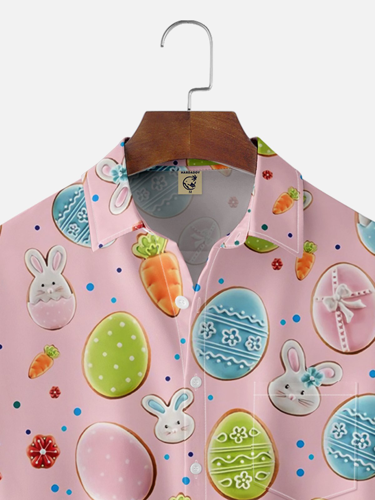 Moisture-wicking Easter Bunny Egg Cookies Chest Pocket Casual Shirt