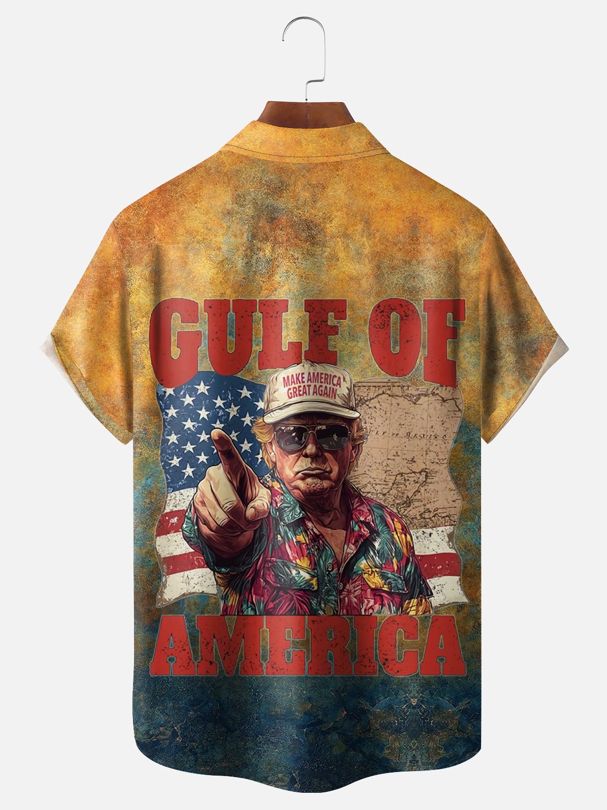 Moisture-wicking Gulf Of America Trump Chest Pocket Hawaiian Shirt