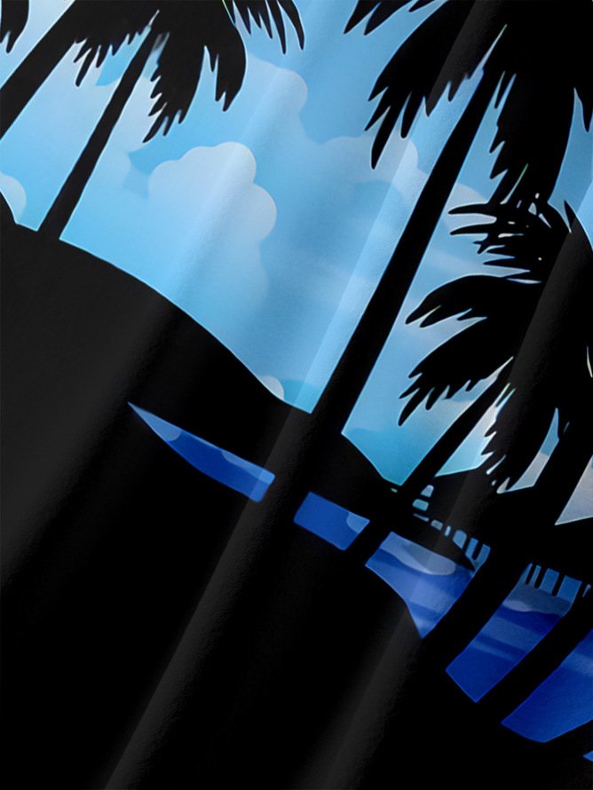 Tall Size Moisture-wicking Palm Tree Chest Pocket Hawaiian Shirt