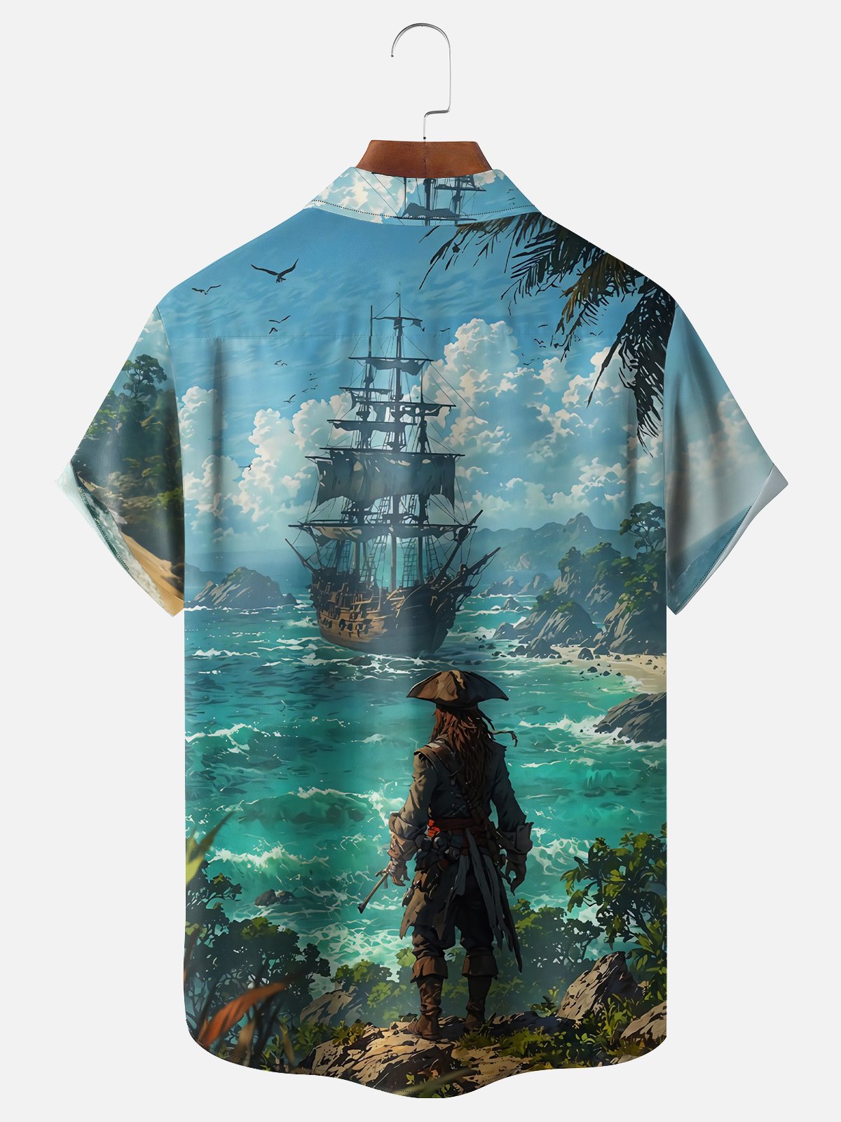 Moisture-wicking Pirate Chest Pocket Hawaiian Shirt