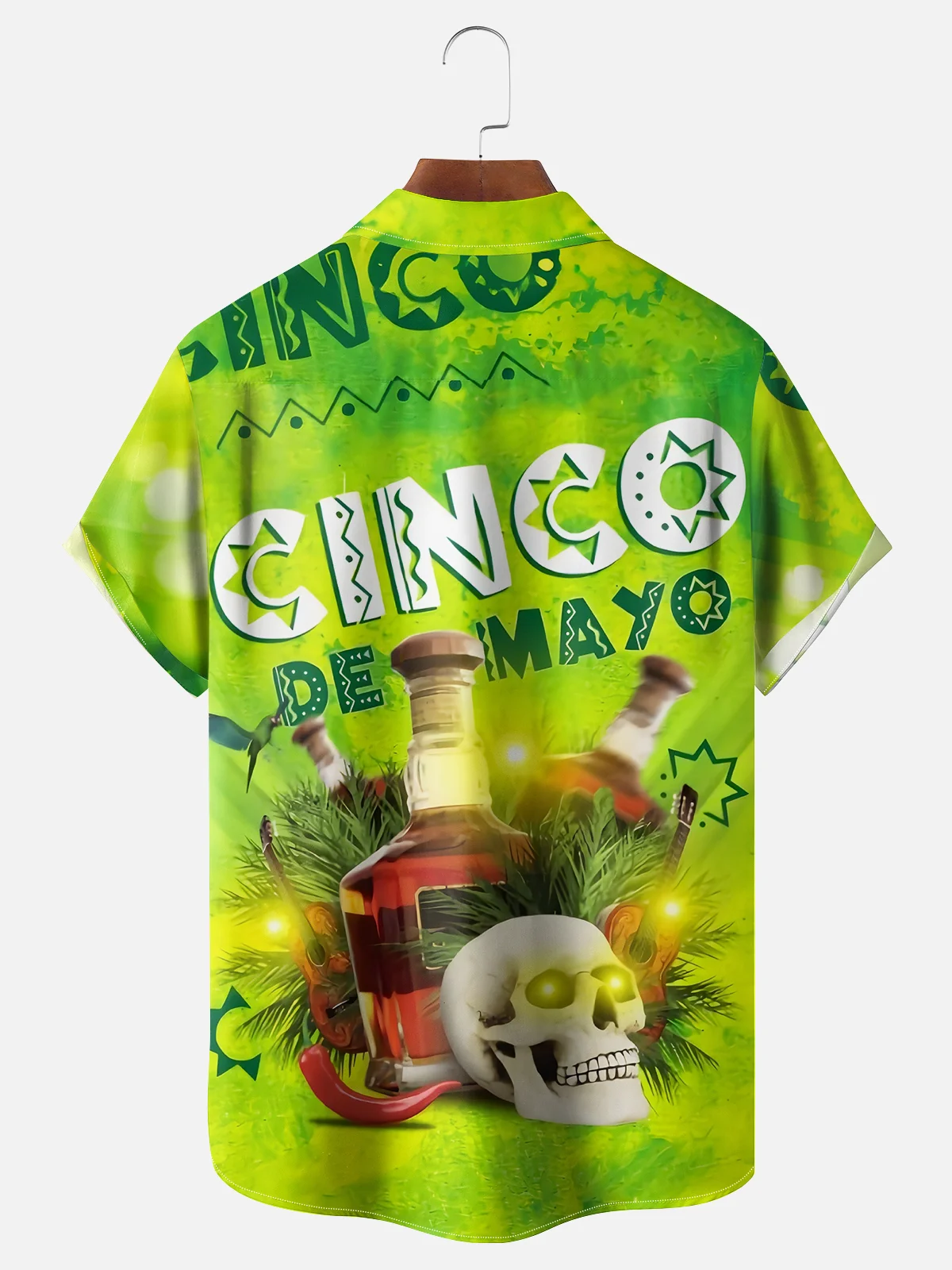 Moisture-wicking Cinco de Mayo Cocktail Mexican Skull Pepper Chest Pocket Casual Shirt
