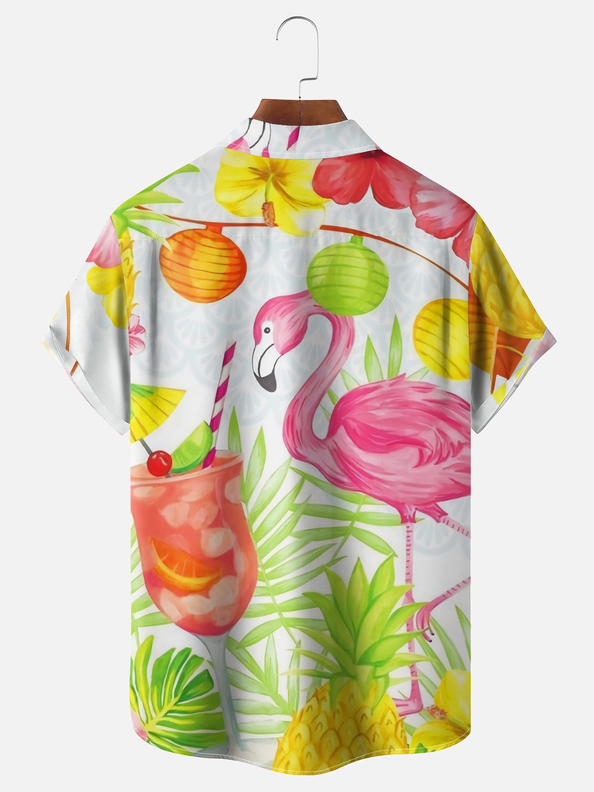 Moisture-wicking Flamingo Cocktail Chest Pocket Hawaiian Shirt