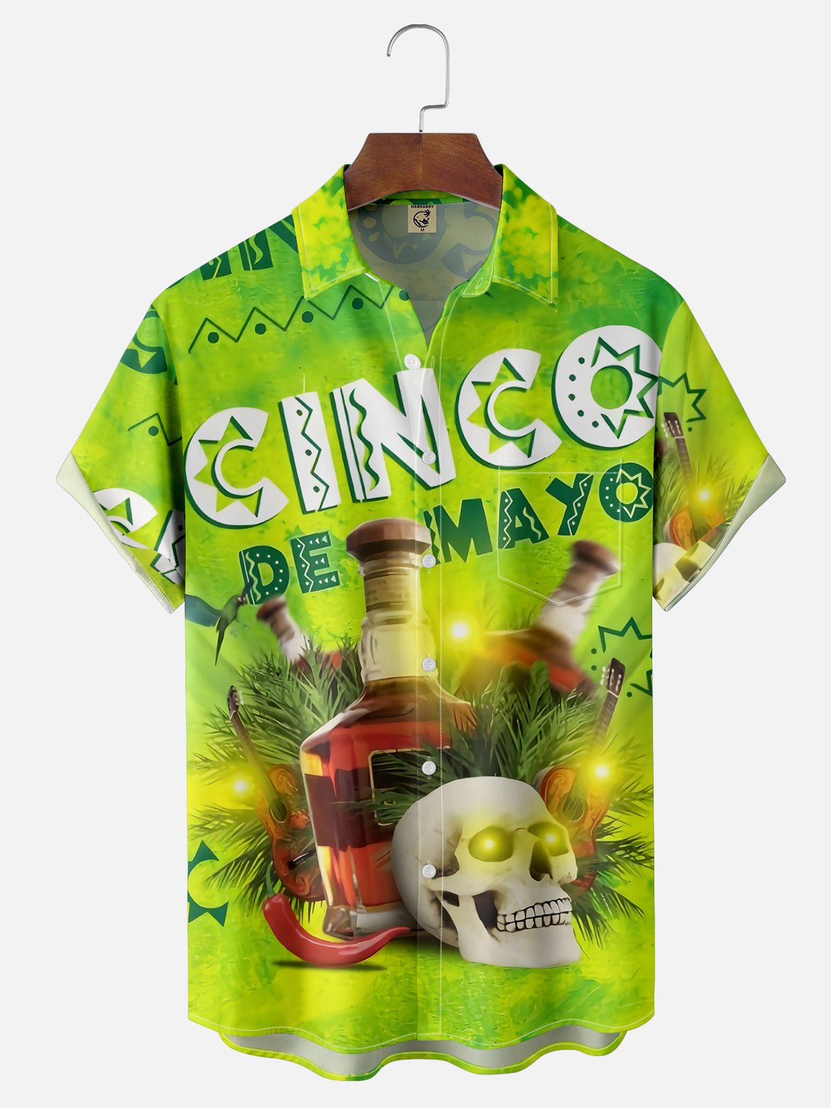 Moisture-wicking Cinco de Mayo Cocktail Mexican Skull Pepper Chest Pocket Casual Shirt