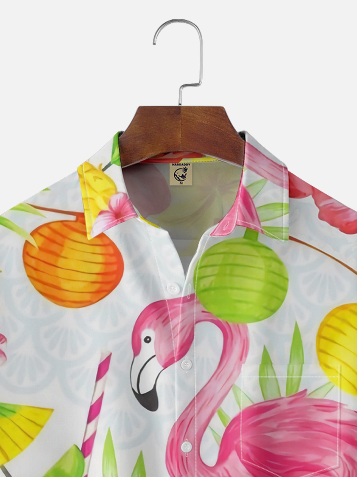 Moisture-wicking Flamingo Cocktail Chest Pocket Hawaiian Shirt