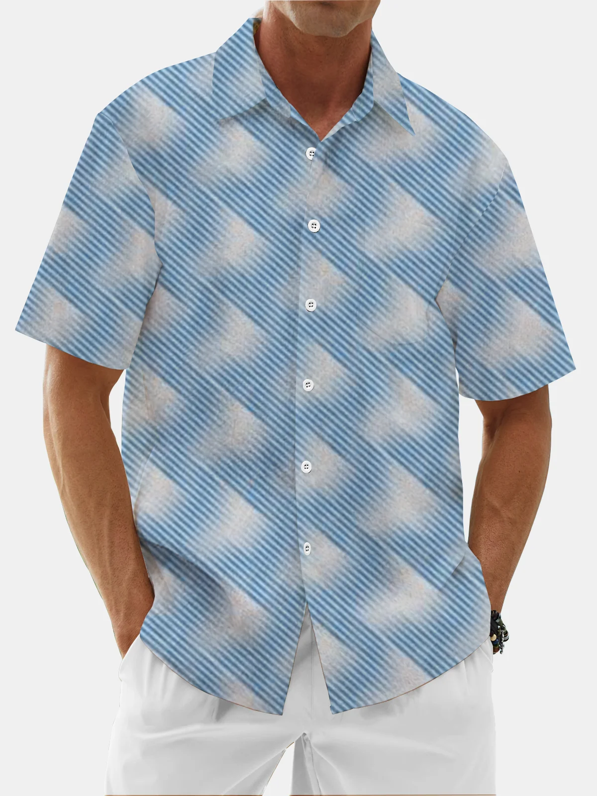 Moisture Wicking Geometric Gradient Chest Pocket Hawaiian Shirt