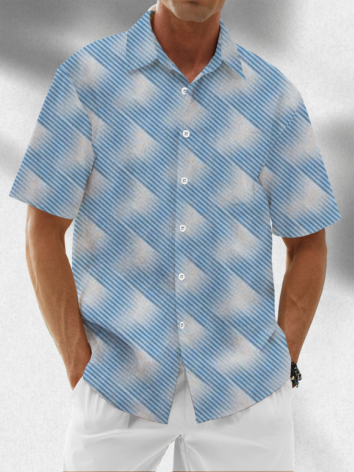 Moisture Wicking Geometric Gradient Chest Pocket Hawaiian Shirt