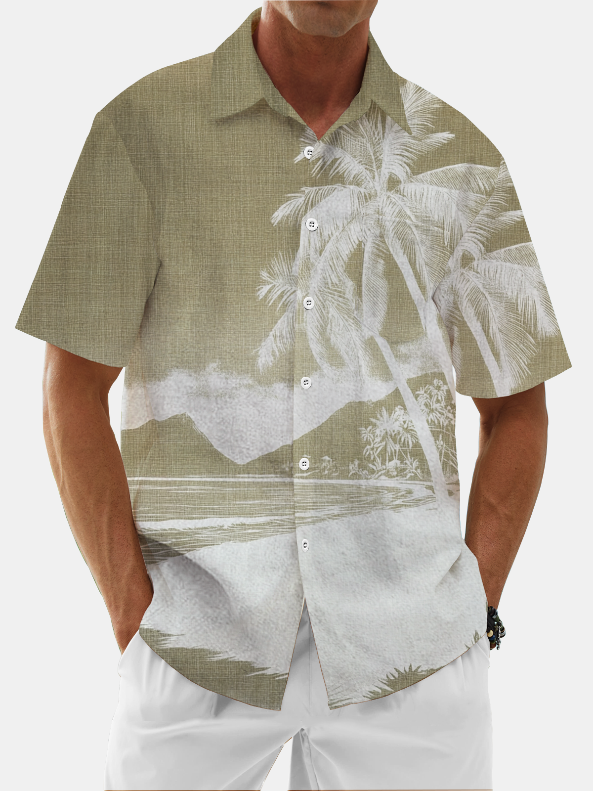 Moisture Wicking Gradient Coconut Tree Chest Pocket Hawaiian Shirt