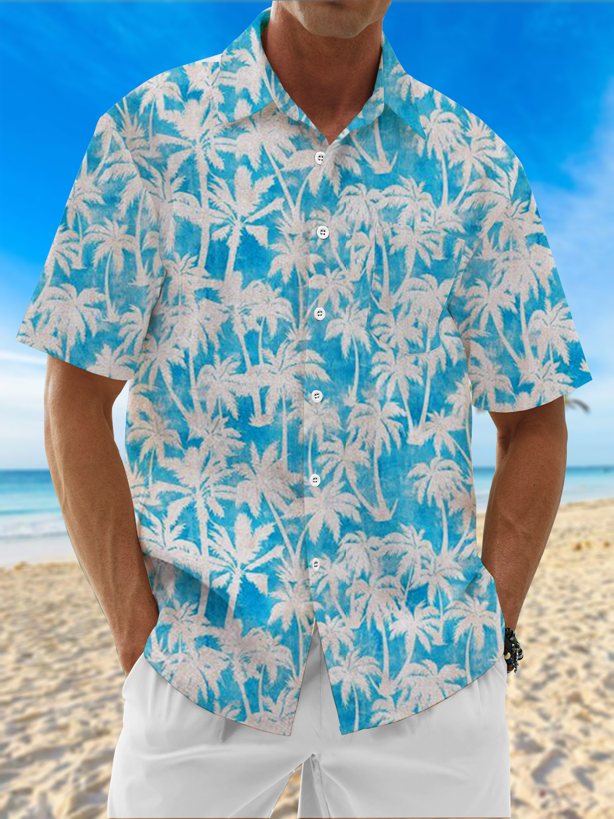 Moisture Wicking Gradient Coconut Tree Chest Pocket Hawaiian Shirt