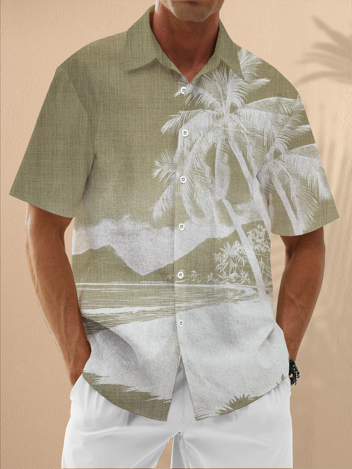 Moisture Wicking Gradient Coconut Tree Chest Pocket Hawaiian Shirt