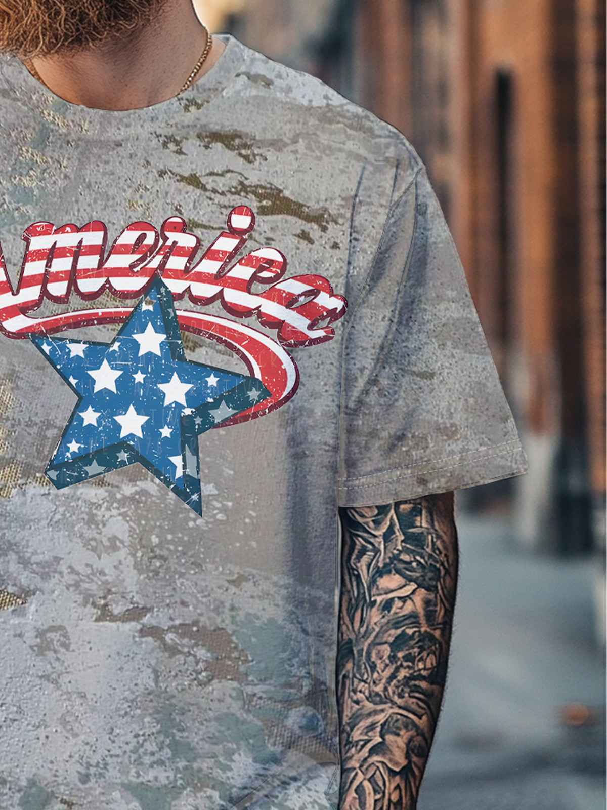 Men's Happy Independence Day American Flag Stars Art Multicolor Fitted T-shirts