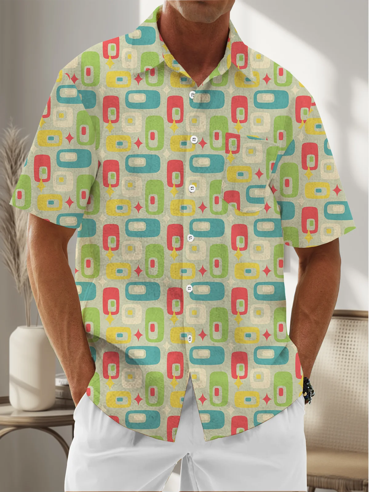 Moisture Wicking Medieval Geometry Chest Pocket Hawaiian Shirt