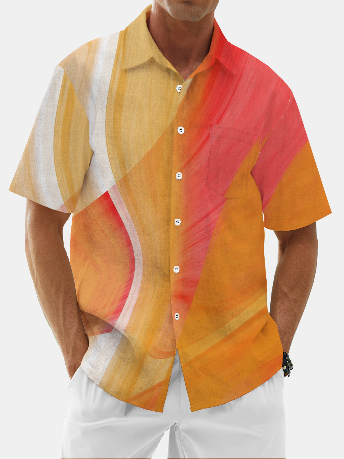 Moisture Wicking Geometric Gradient Chest Pocket Hawaiian Shirt