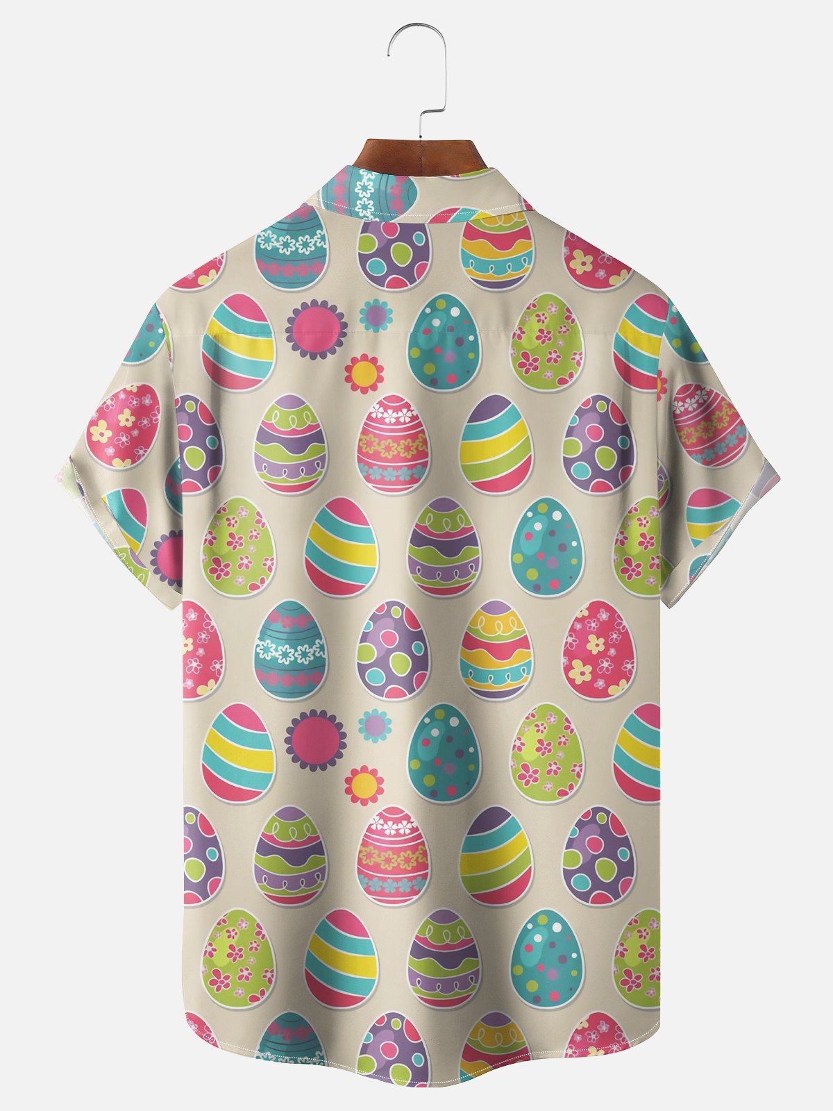 Tall Size Moisture-wicking Easter Dinosaur Rabbit Bunny Eggs Chest Pocket Casual Shirt