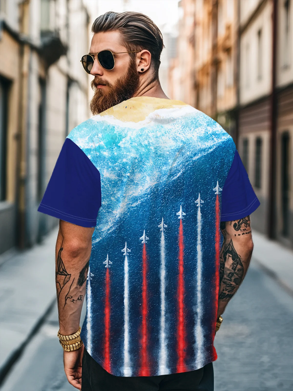 Men's Happy Independence Day American Flag Art Multicolor Fitted T-shirts