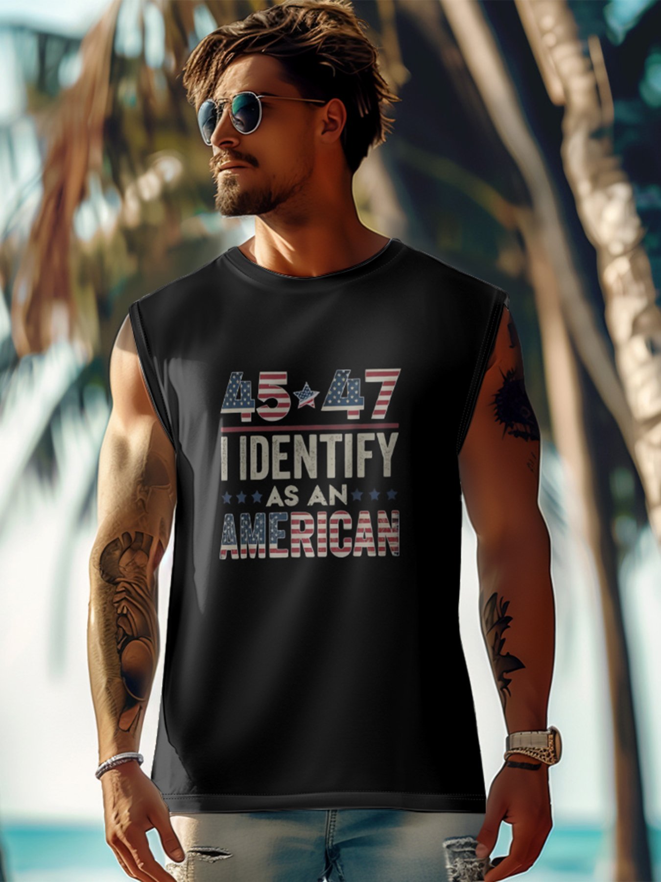 Mens Crewneck Tank Tops 45 47 American Beach Sleeveless Shirt