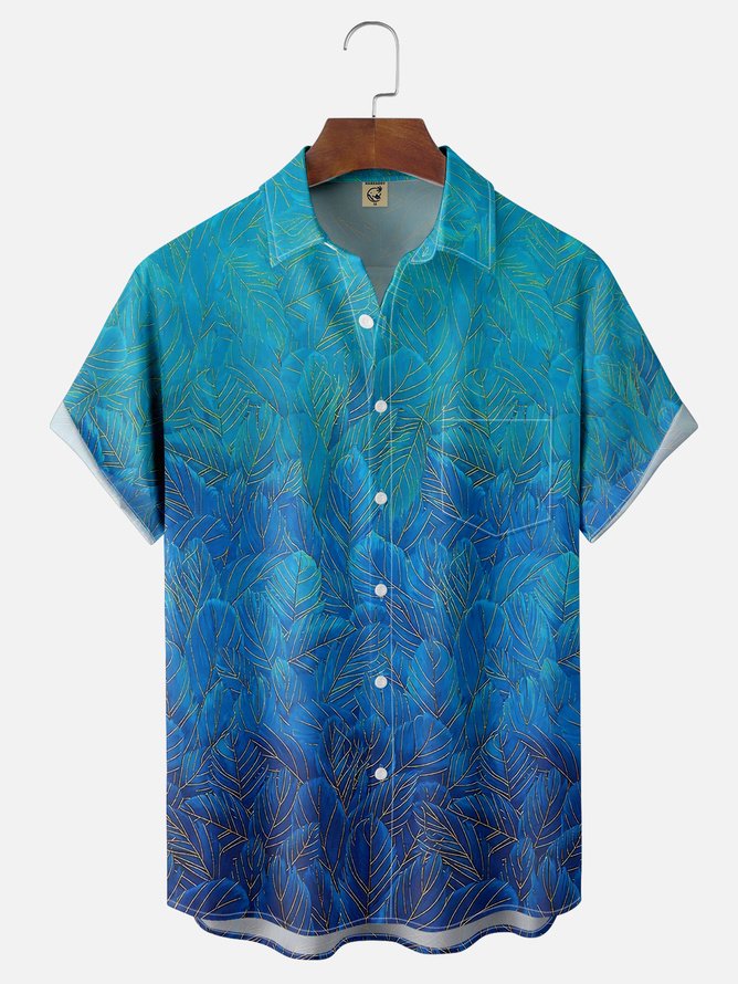 Tall Size Moisture Wicking Gradient Floral Floral Chest Pocket Hawaiian Shirt