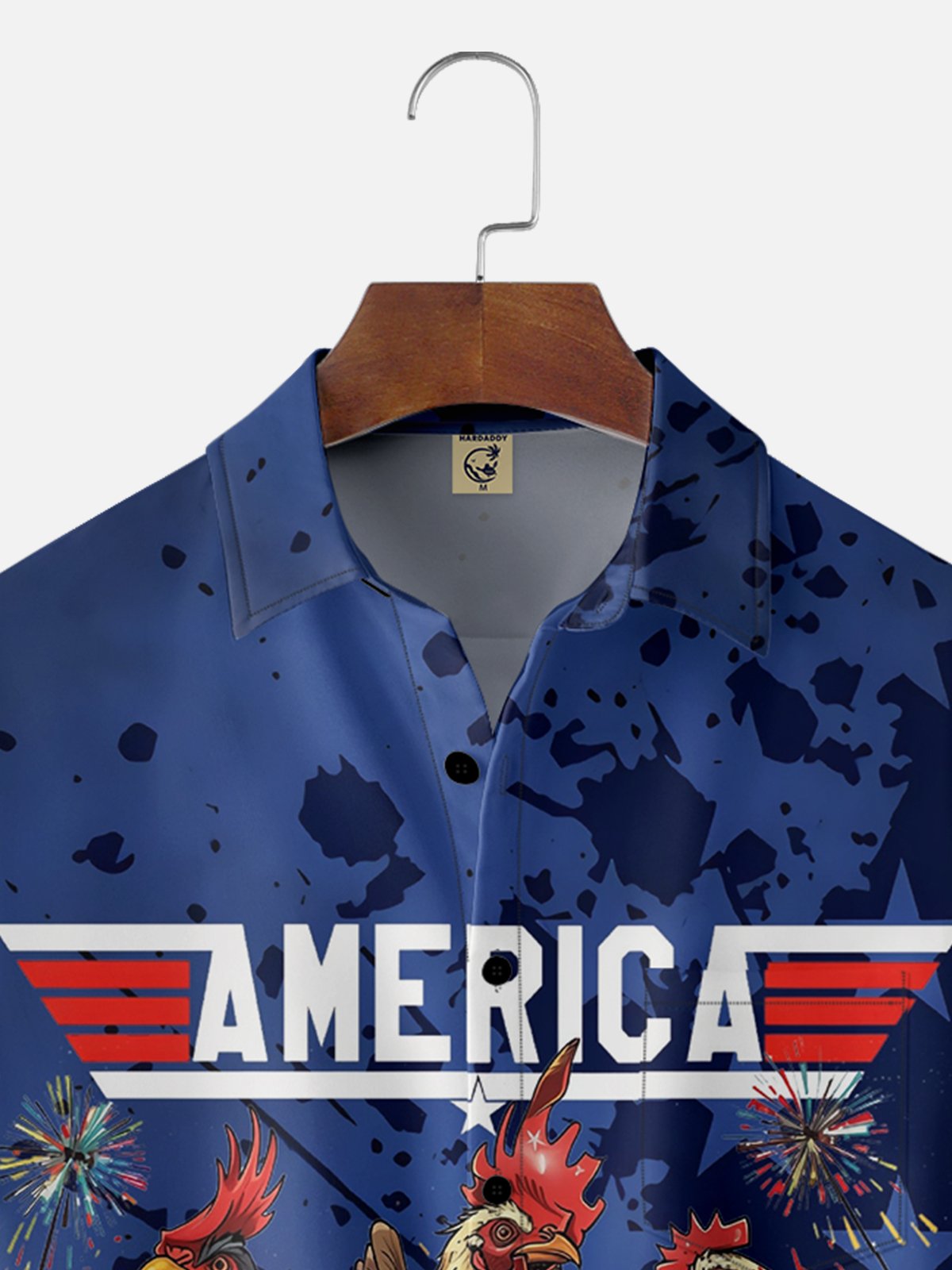 Moisture-wicking Independence Day Rooster American Flag Chest Pocket Casual Shirt