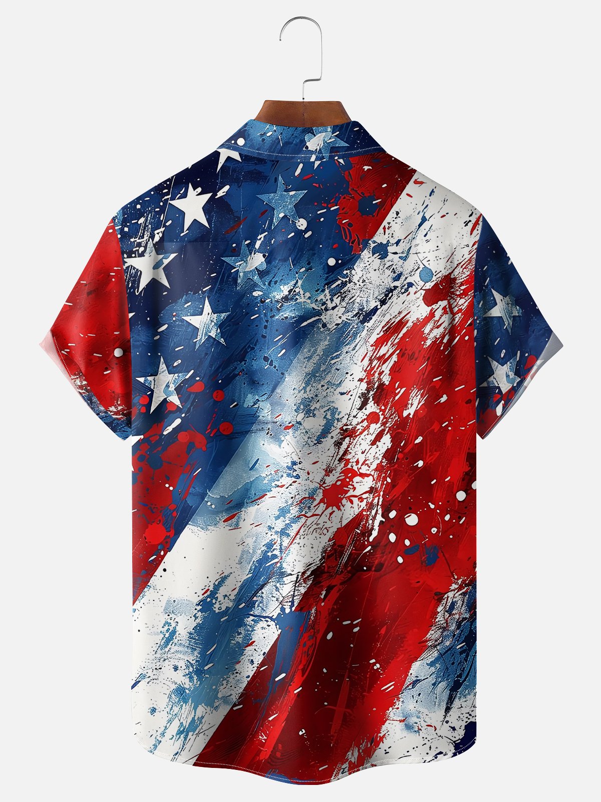Tall Size Moisture-wicking Independence Day American Flag Abstract Art Chest Pocket Casual Shirt