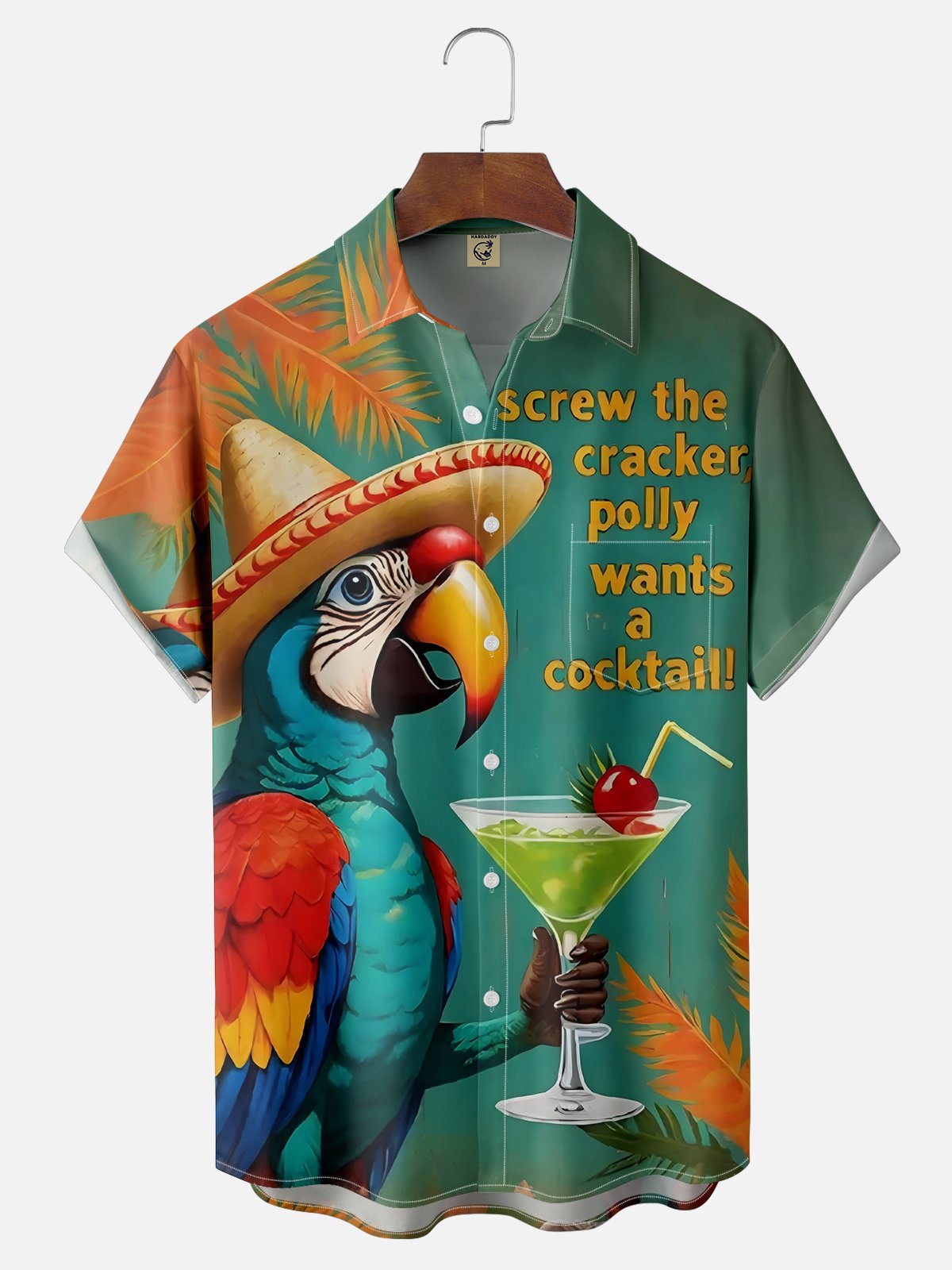 Moisture Wicking Cocktail Parrot Chest Pocket Hawaiian Shirt