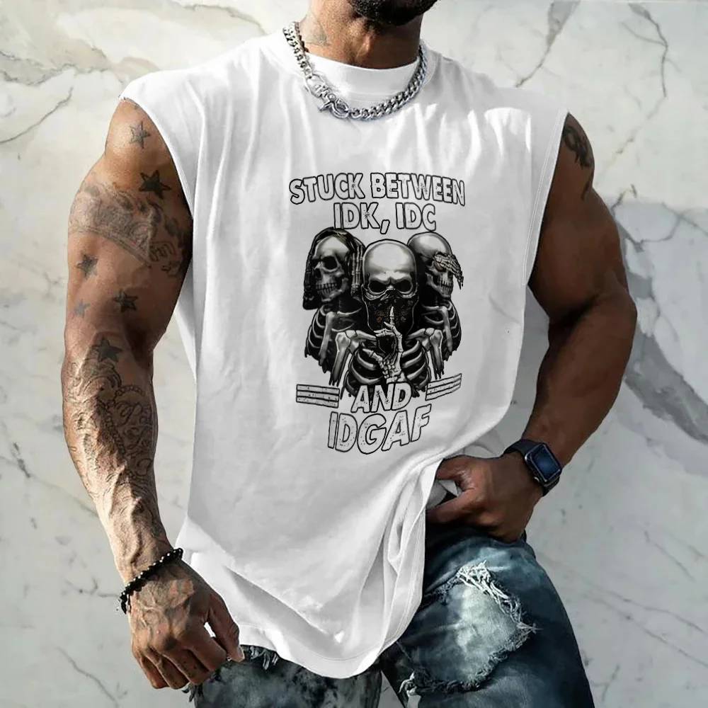 Mens Crewneck Tank Tops IDK IDC IDGAF Beach Sleeveless Shirt