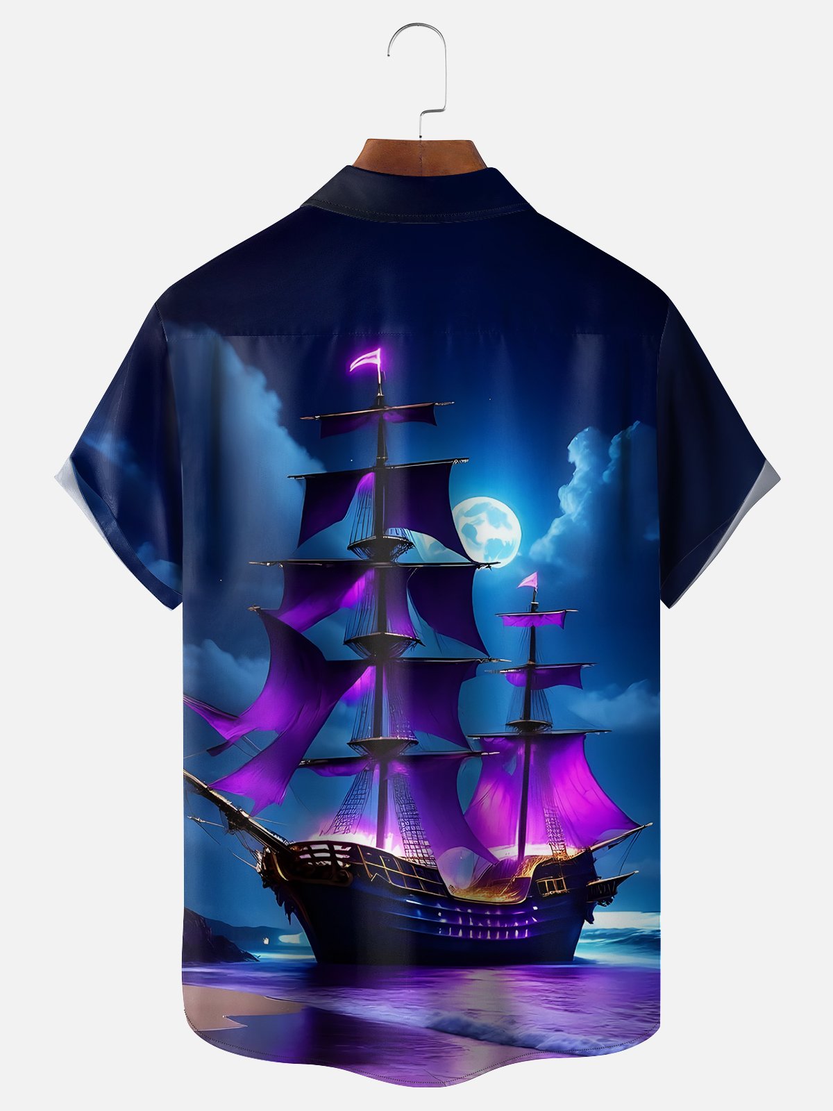 Moisture-wicking Fantasy Pirate Ship Chest Pocket Casual Shirt