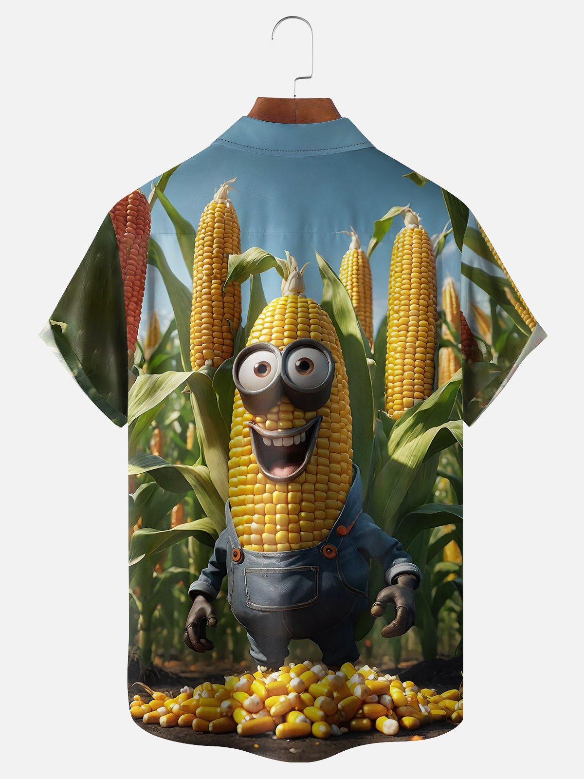 Moisture-wicking Funny Big Eye Corn Chest Pocket Hawaiian Shirt