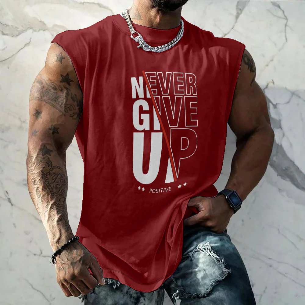 Mens Crewneck Tank Tops Never Give Up Beach Sleeveless Shirt