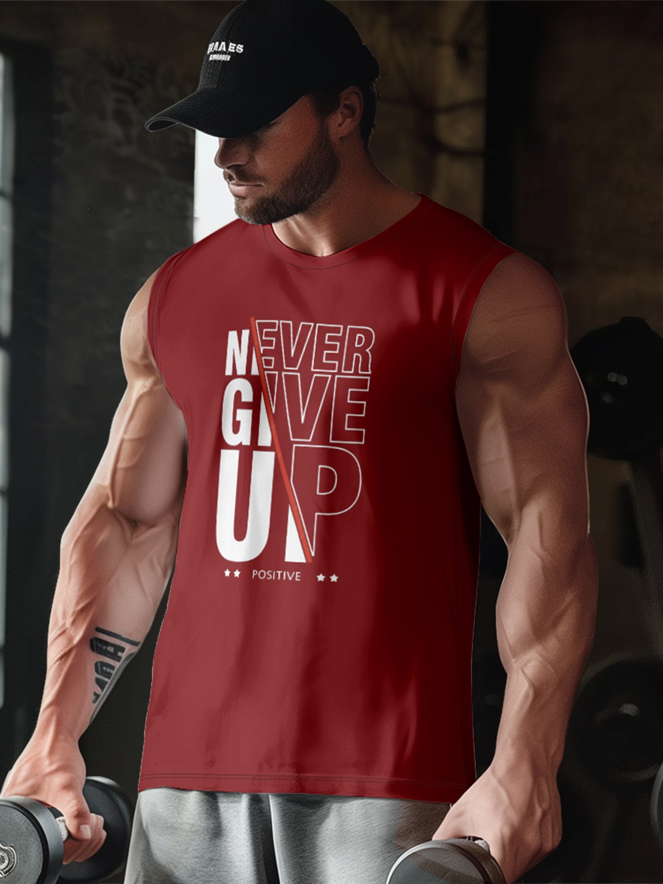 Mens Crewneck Tank Tops Never Give Up Beach Sleeveless Shirt