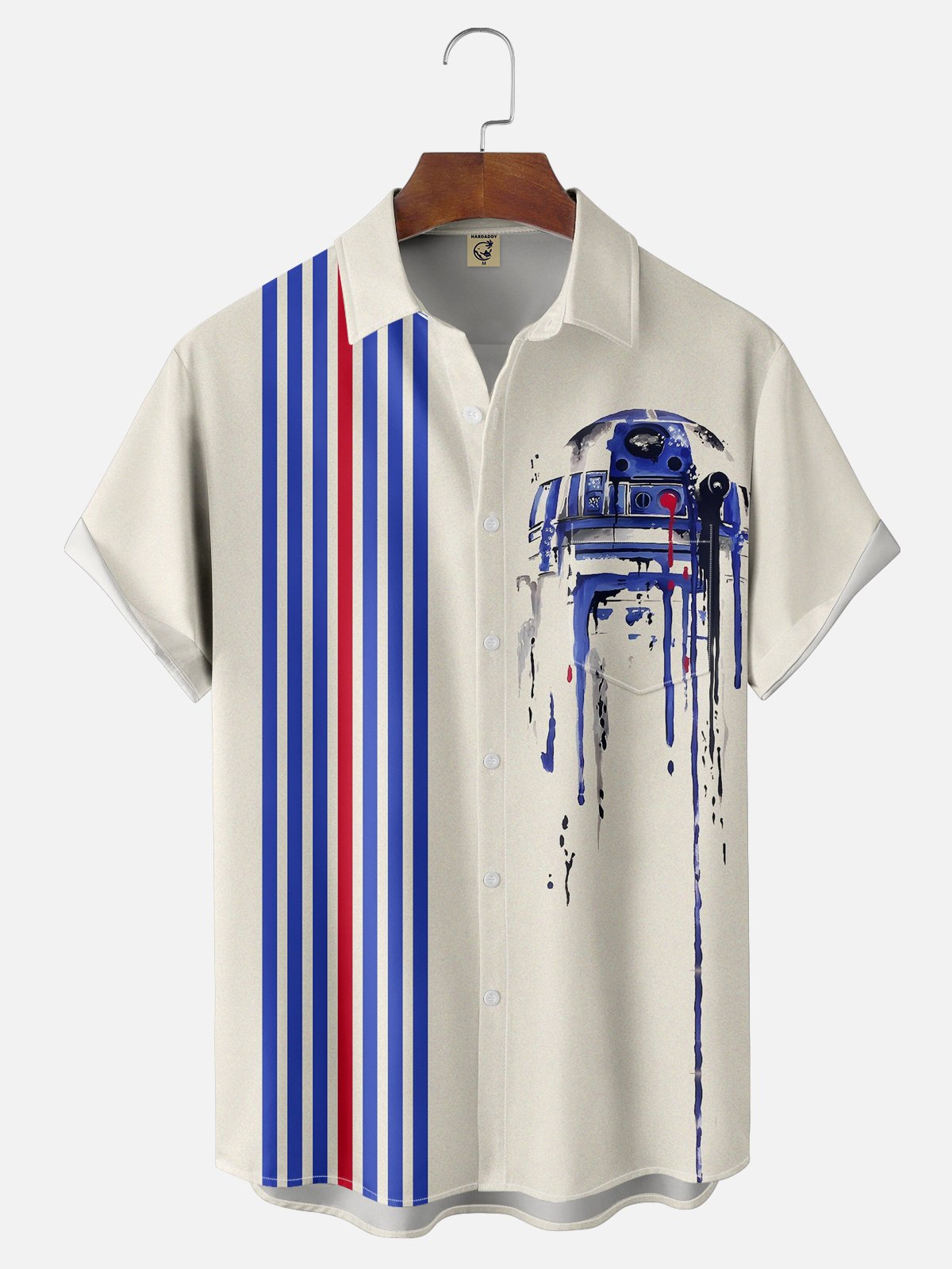 Moisture-wicking Technology Space Robot Star Art Wars Chest Pocket Bowling Shirt